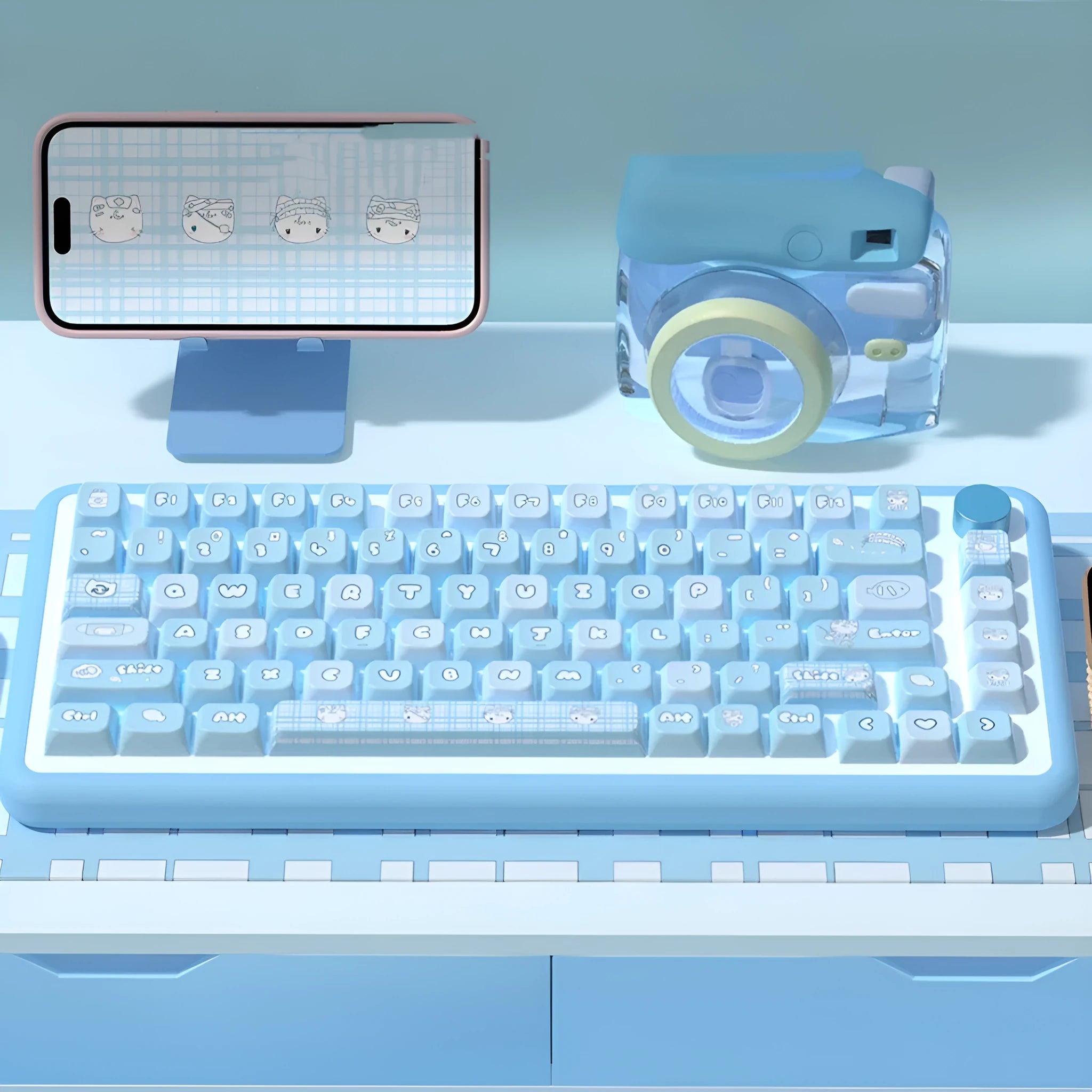 Custom watercolour cat design mechanical keyboard keycaps in 138 or 158 piece full sets