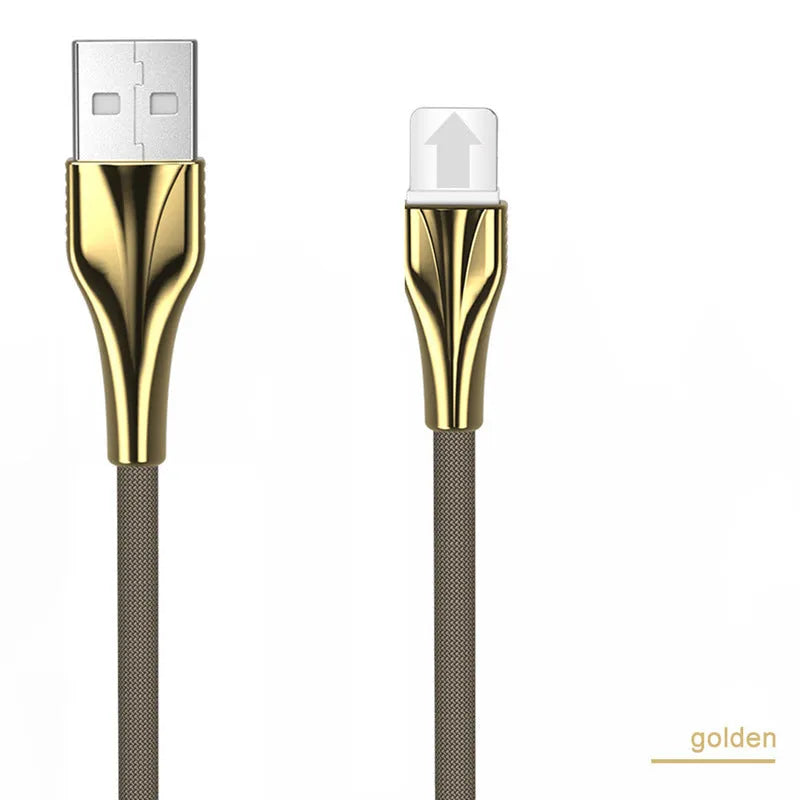 Aluminum alloy braided mobile phone data cable with three interfaces in black, silver, gold, rose gold, 1m length