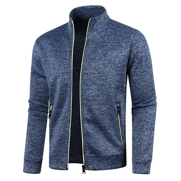 Men's autumn winter loose fit polyester sweater coat in black, shown with long sleeves, available in sizes S to 5XL