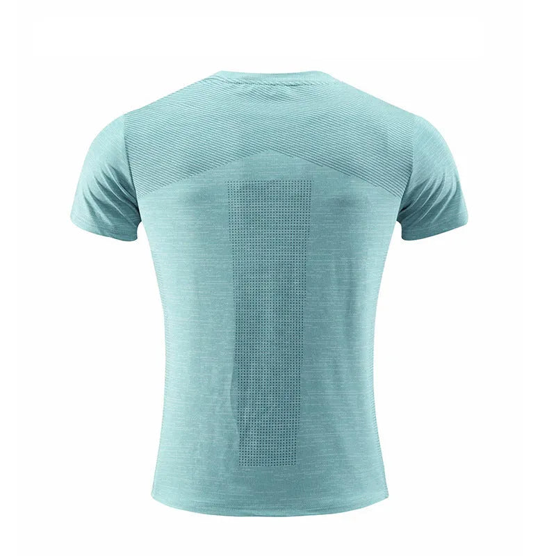 Men's short sleeve running and basketball T-shirt in polyester spandex fabric on a size chart