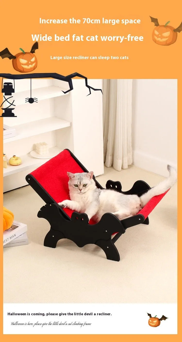 Black and red Halloween bat themed wooden cat recliner bed