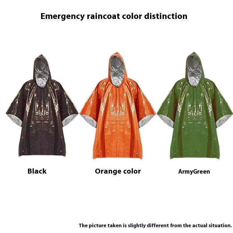 Large orange and army green waterproof raincoat for cross-country running and marathon training.