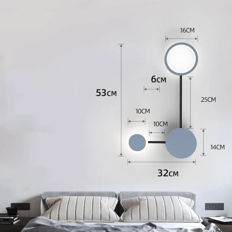 Contracted bedroom bedside wall lamp with 6 iron and acrylic heads in black finish