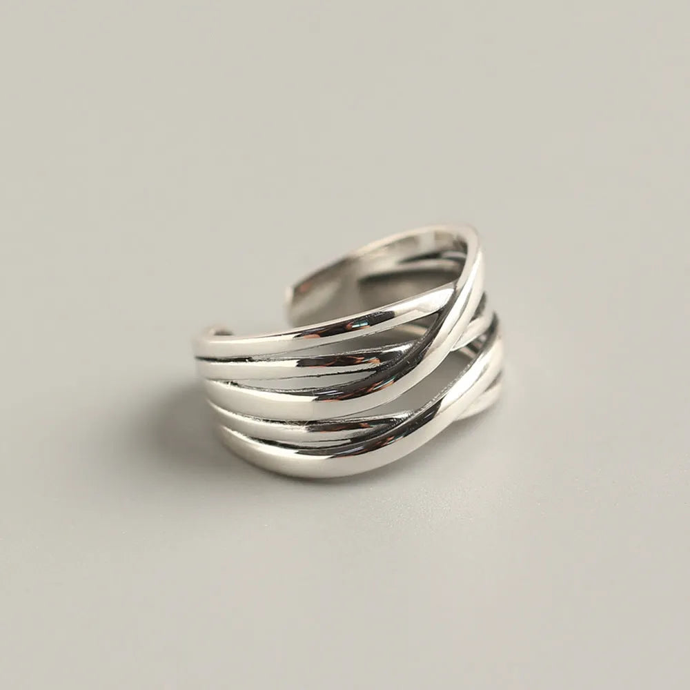 S925 sterling silver vintage weave ring with braided pattern and antique silver finish