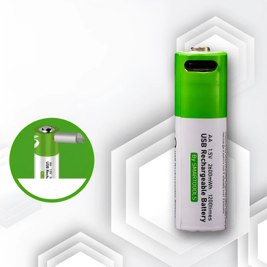 AA and AAA rechargeable lithium batteries with USB charging cable, 1.5V, 2600mWh and 750mWh capacity