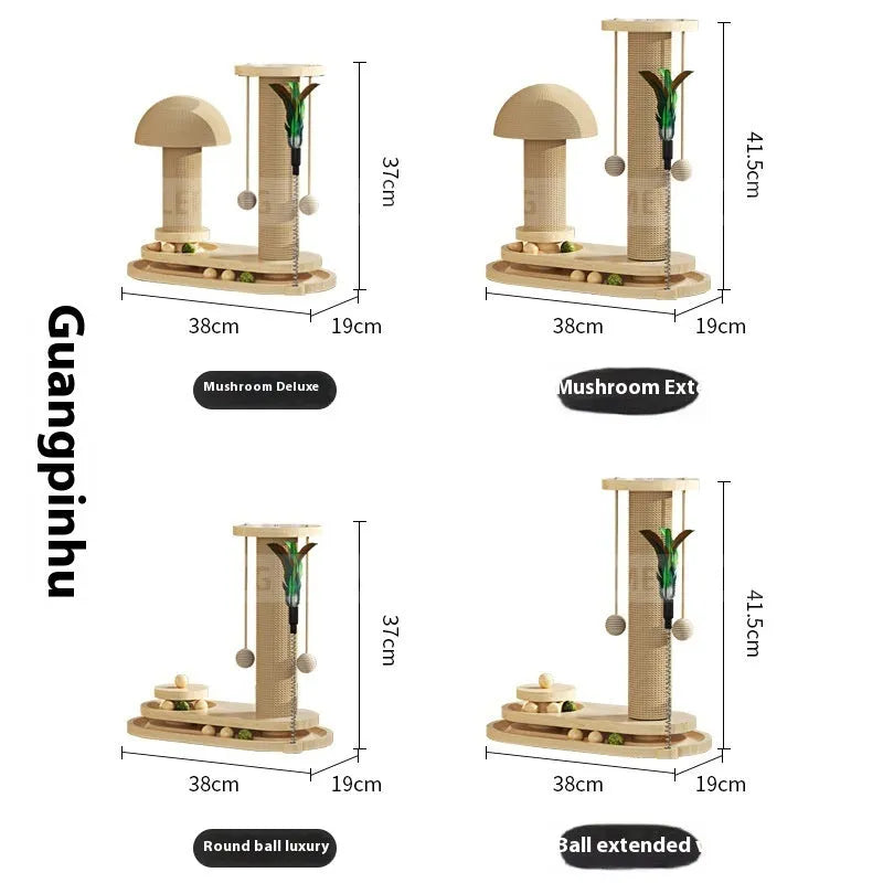 Solid wood cat scratching post with climbing frame and turntable design for indoor cats