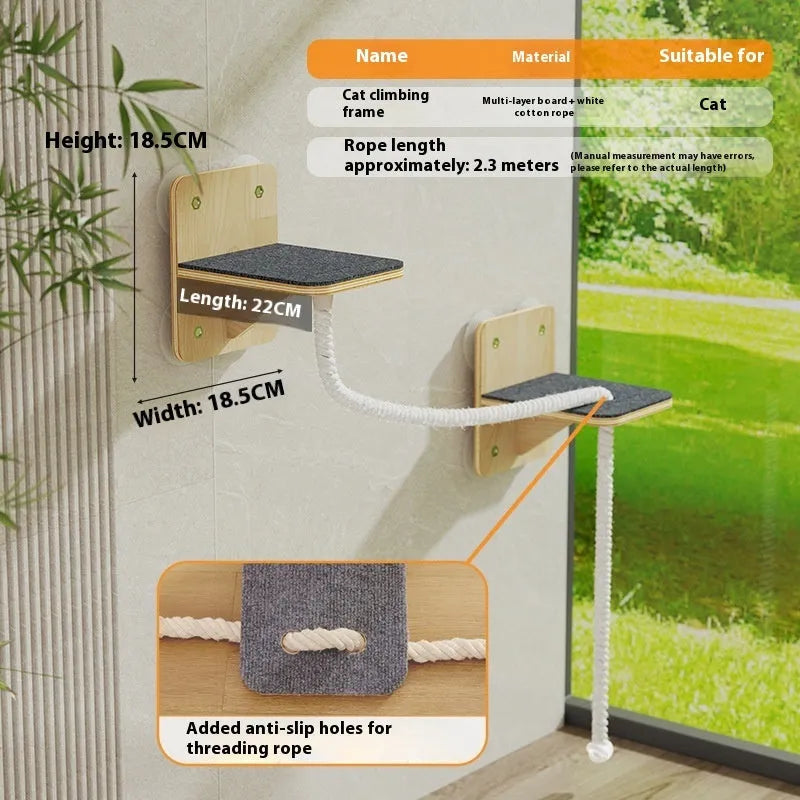 Space capsule suspended cat scratching post mounted on wall with sisal scratching surface