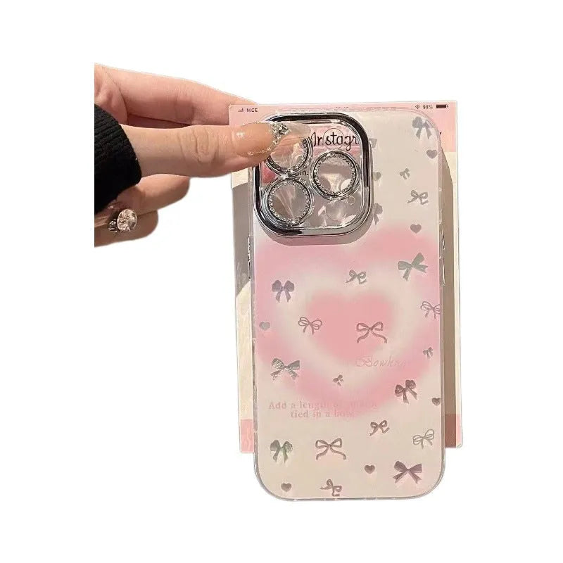 Heart blush bow phone case with painted design for Apple iPhone models