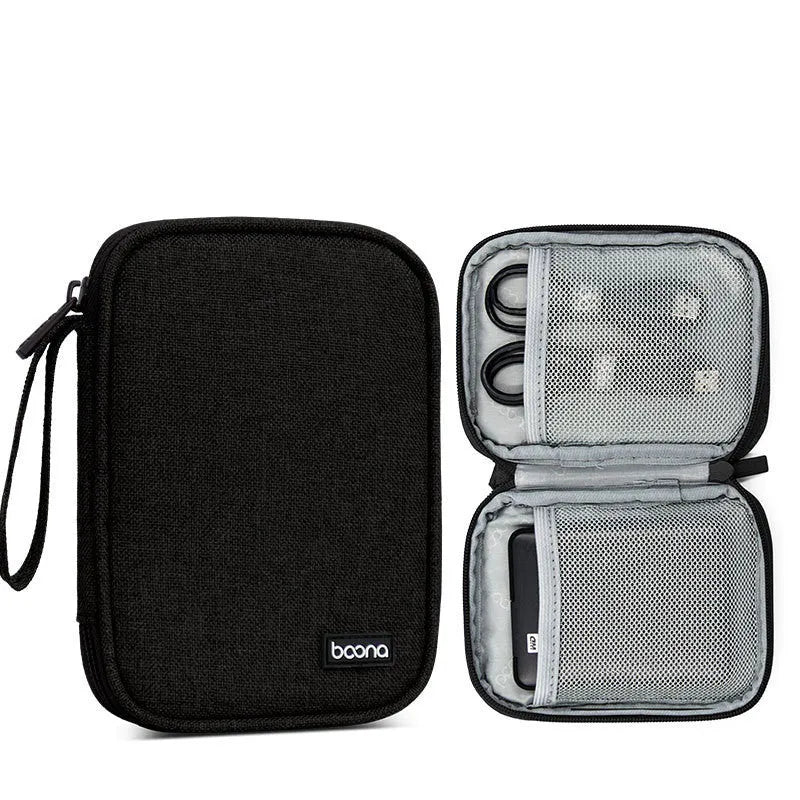 Black and grey Oxford cloth protective cases for 2.5-inch portable hard drives.