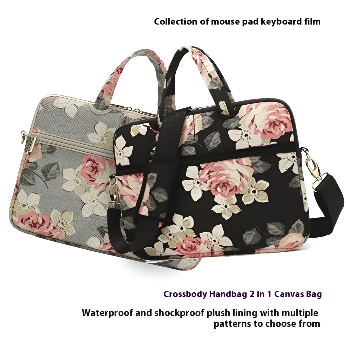 Canvas laptop sleeve shoulder bag 13-15 inch with striped print and plush lining