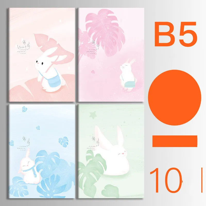 Pack of 10 A5 and B5 soft cover kraft paper notebooks with various designs, showing thread binding.