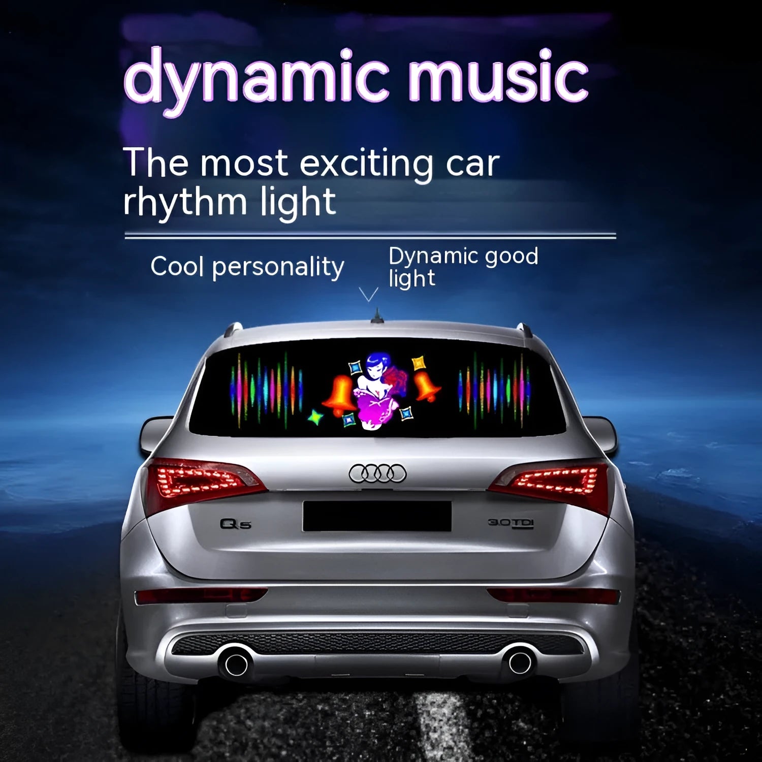 90x25cm voice controlled car rhythm lamp with electroluminescent panel showing music synchronised lighting