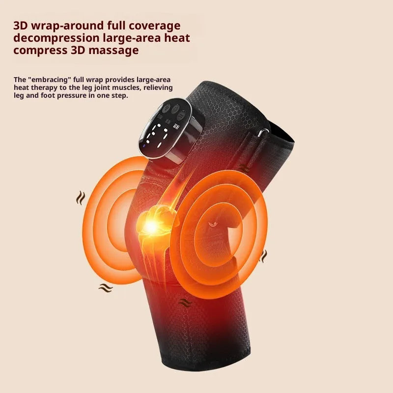 Black electric heating kneepad with USB cable, showing double support design for knee joint massage