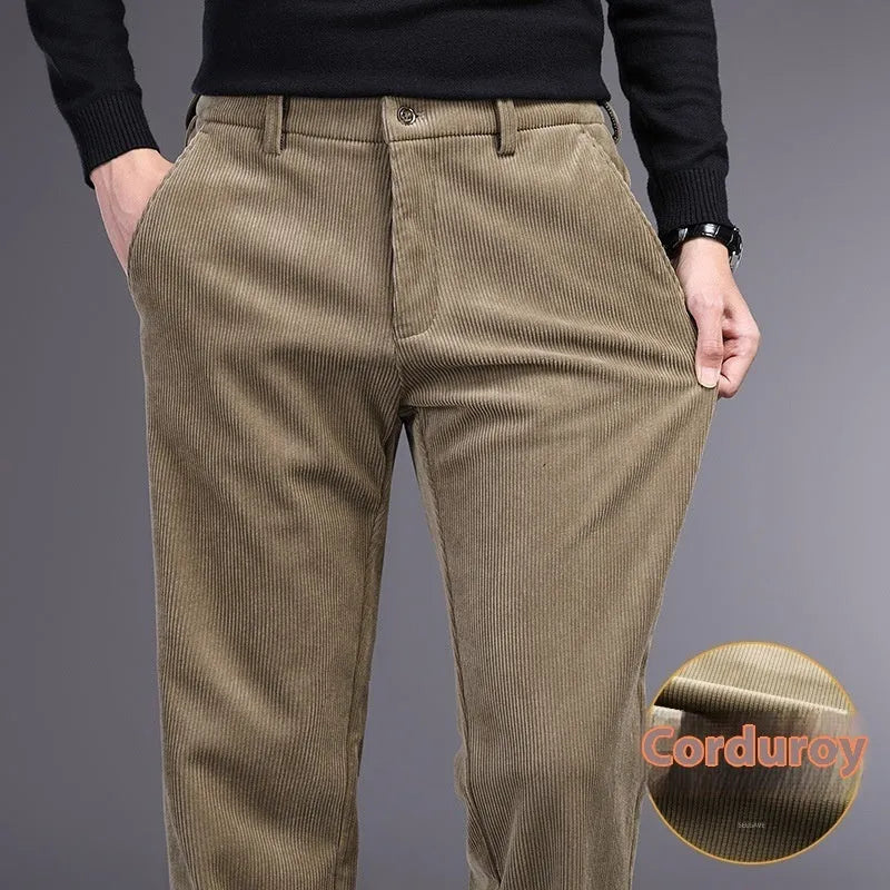 British retro striped straight-leg trousers in polyester blend fabric on size chart