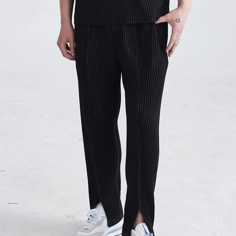 Men's casual baggy straight trousers in polyester fibre, mid-waist, available in gray, sizes M to XXL