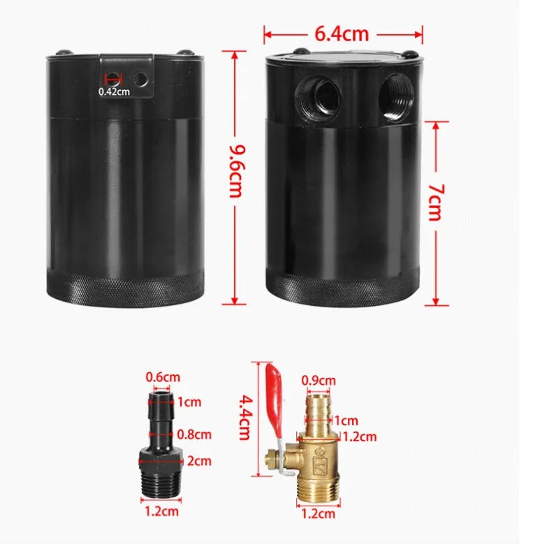 Black and silver aluminium automotive oil pot with two-hole breathable design for workshop use