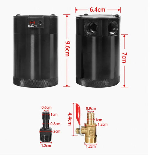 Black and silver aluminium automotive oil pot with two-hole breathable design for workshop use