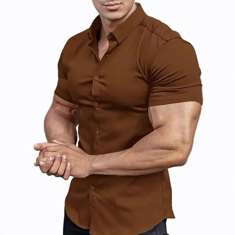 Men's short sleeve printed casual shirt in cardigan style, available in multiple colours and sizes.
