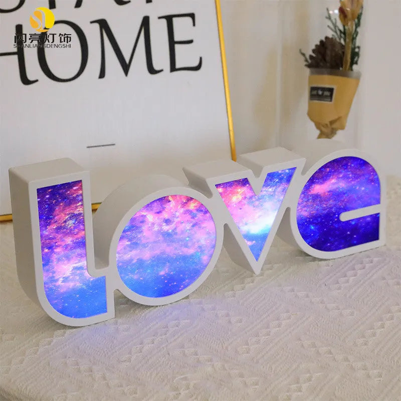 Rainbow-style LED LOVE decorative lamp with plastic shade for Valentine's Day and wedding decor