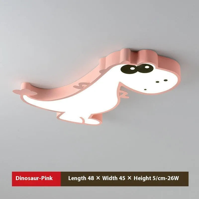 Cartoon dinosaur themed ceiling light with aluminium body and PVC shade, 48cm diameter