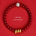 Handmade Chinese-style cinnabar bracelet with snake zodiac beads, shown in 6mm and 8mm size options.