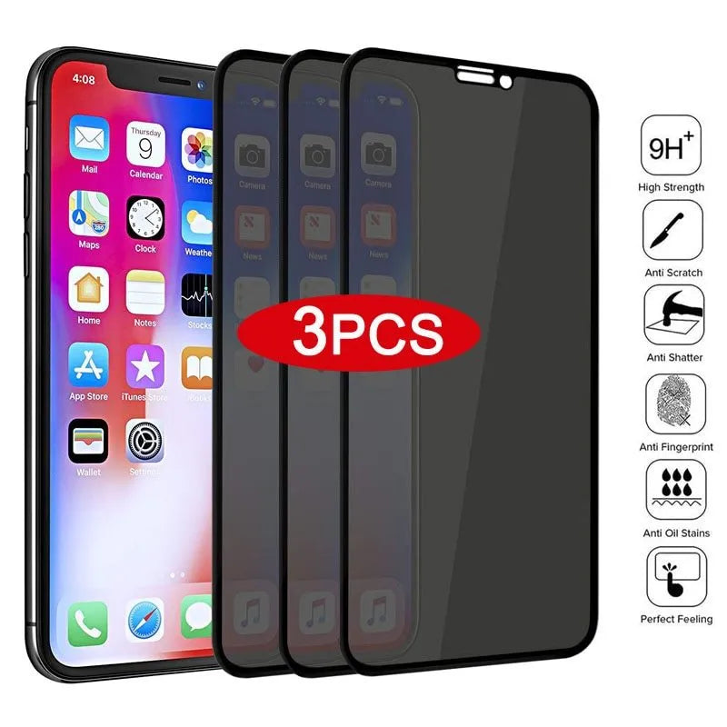 Black tempered glass anti-peeping screen protector film for iPhone models