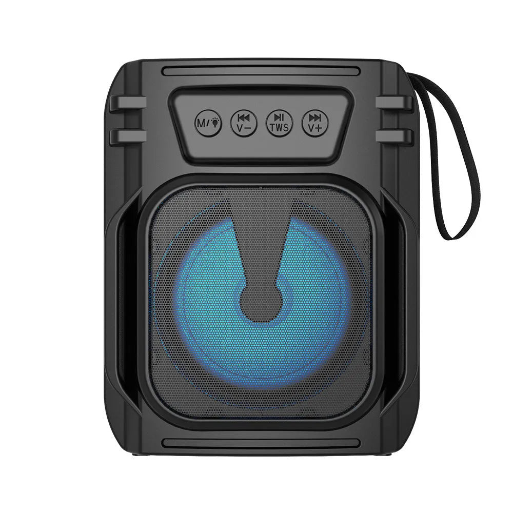 Portable Bluetooth speaker with compact design measuring 110x87x137mm for desktop outdoor home use