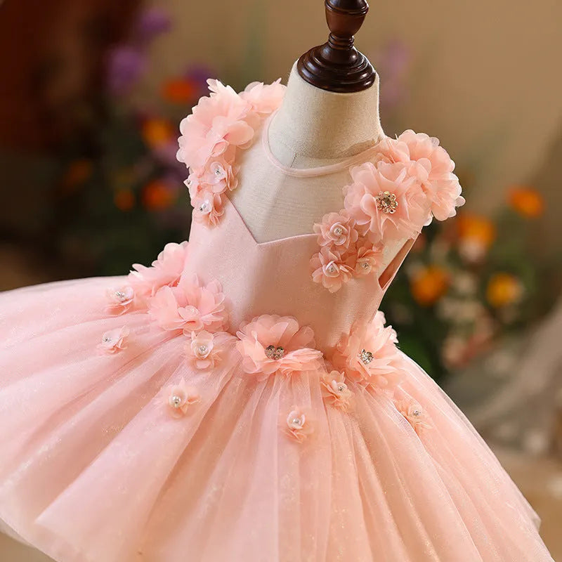 Pink polyester flower girl princess dress suitable for heights 80cm to 150cm