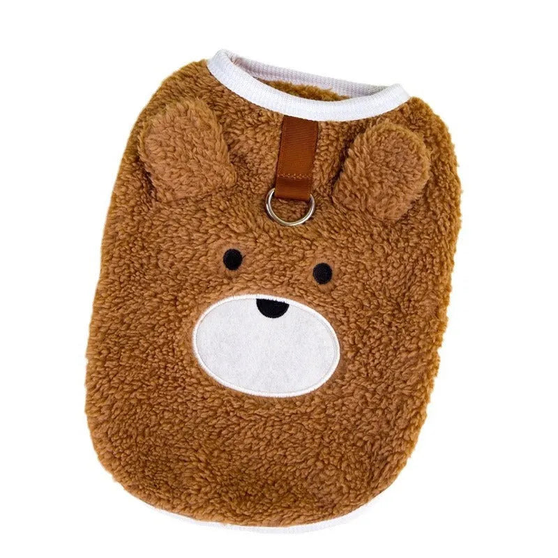 Coral fleece pet jumper for small dogs and cats in brown or off white, sizes XS to XL