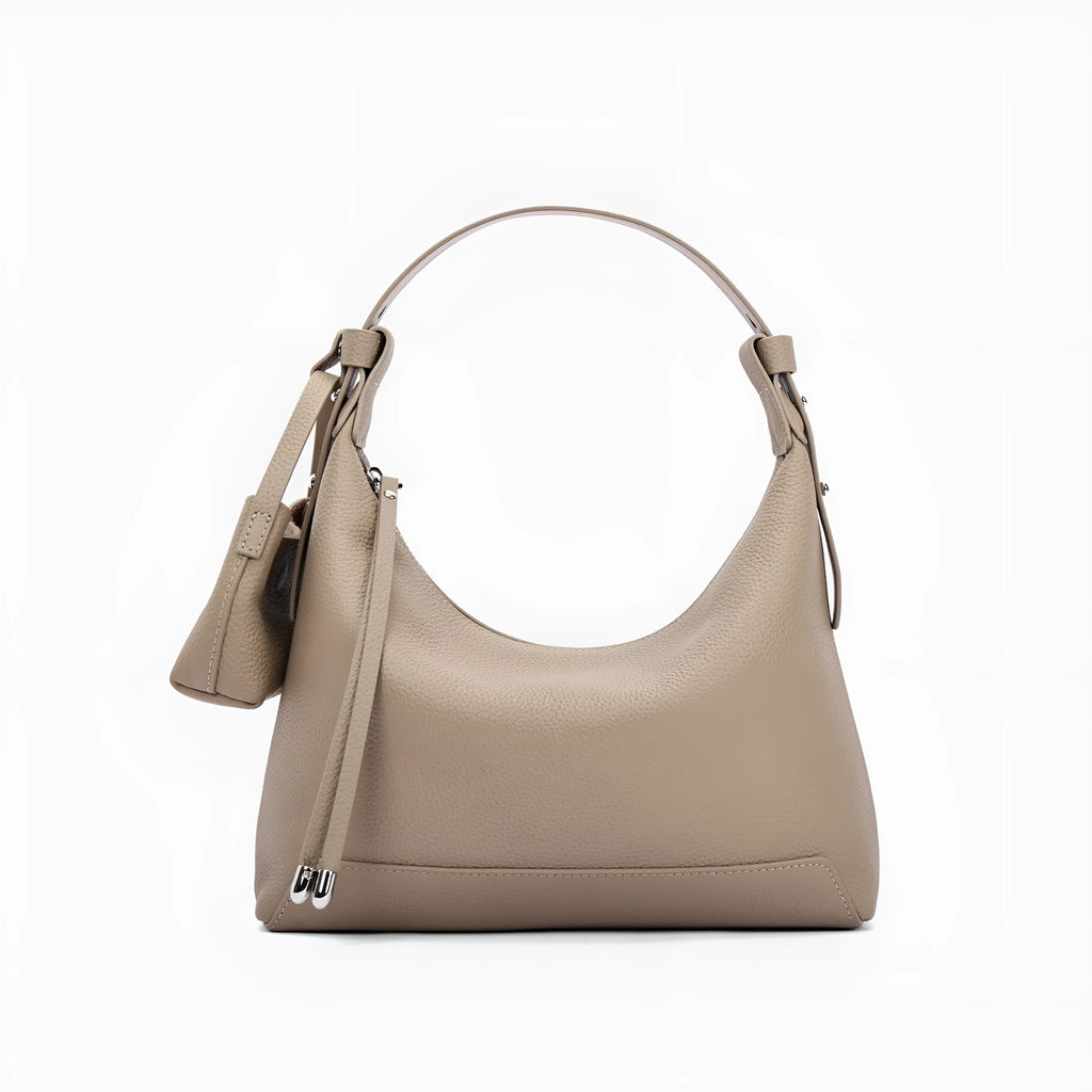Genuine cowhide leather ladies shoulder bag in urban simple style with decorative sewing thread