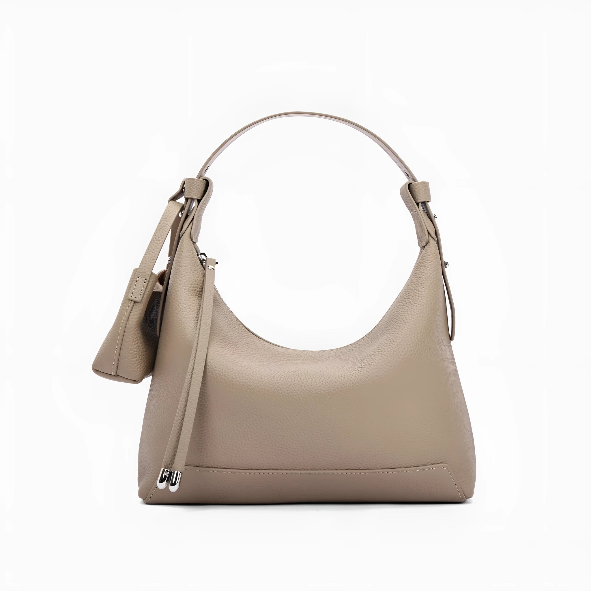 Genuine cowhide leather ladies shoulder bag in urban simple style with decorative sewing thread