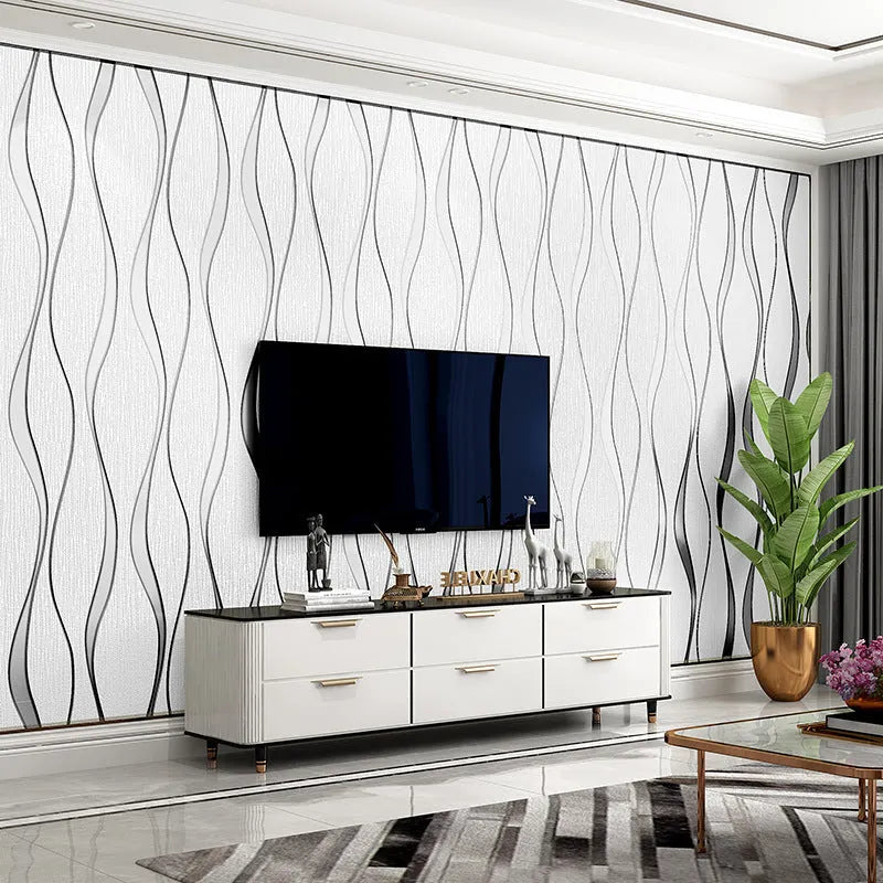 Curve stripe 3D textured wallpaper roll in dark brown deerskin velvet