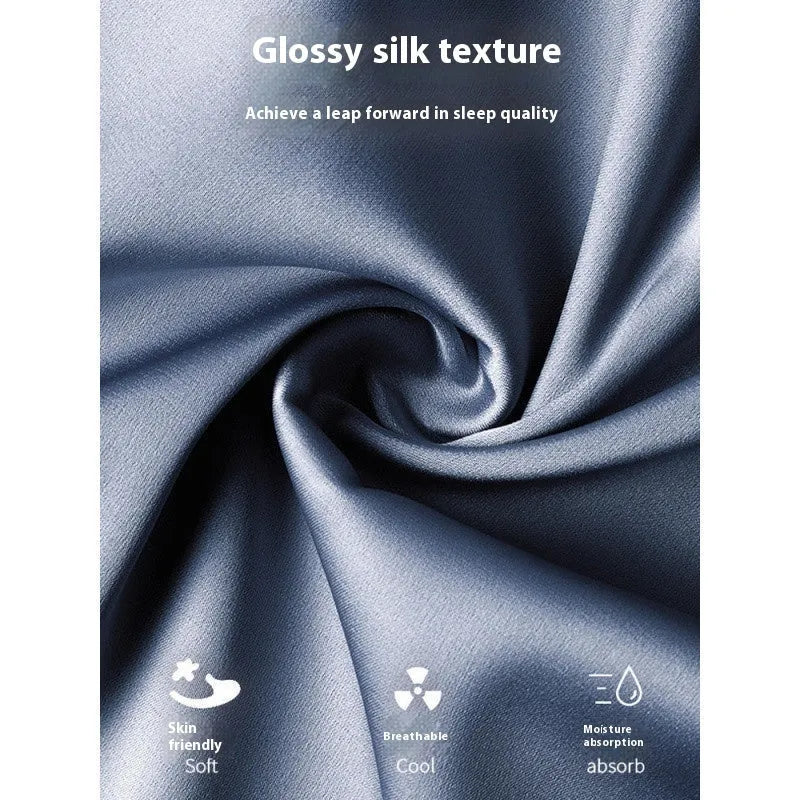 Men's ice silk three-piece home wear set showing trousers, shorts, and top in one of seven available colours.