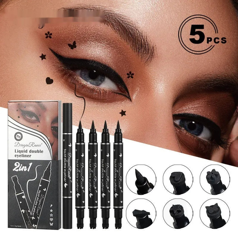 XINGX Seal double-headed eyeliner 5-set box with gold, black, and charcoal black pencils