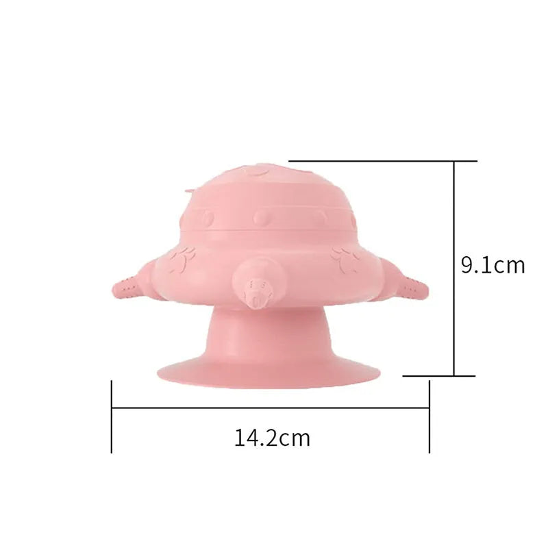 Pink silicone pet nursing bottle with milk bowl and pacifier for puppies and kittens