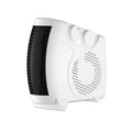 Small white desktop electric heater with power controls, suitable for rooms under 10 square metres.