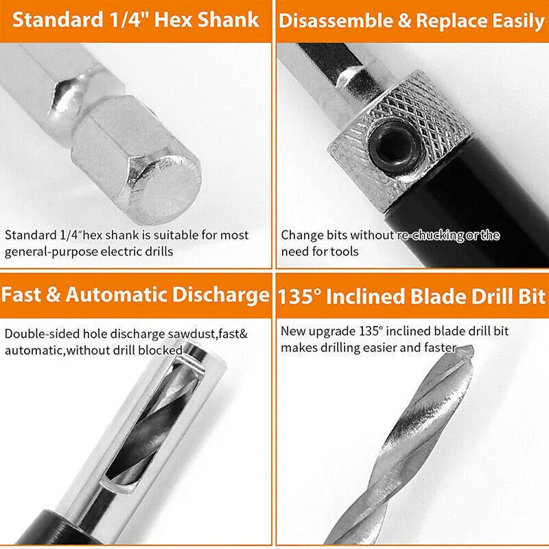 Black high speed steel hinge drill bit with hexagon handle for woodworking door and window hinge positioning