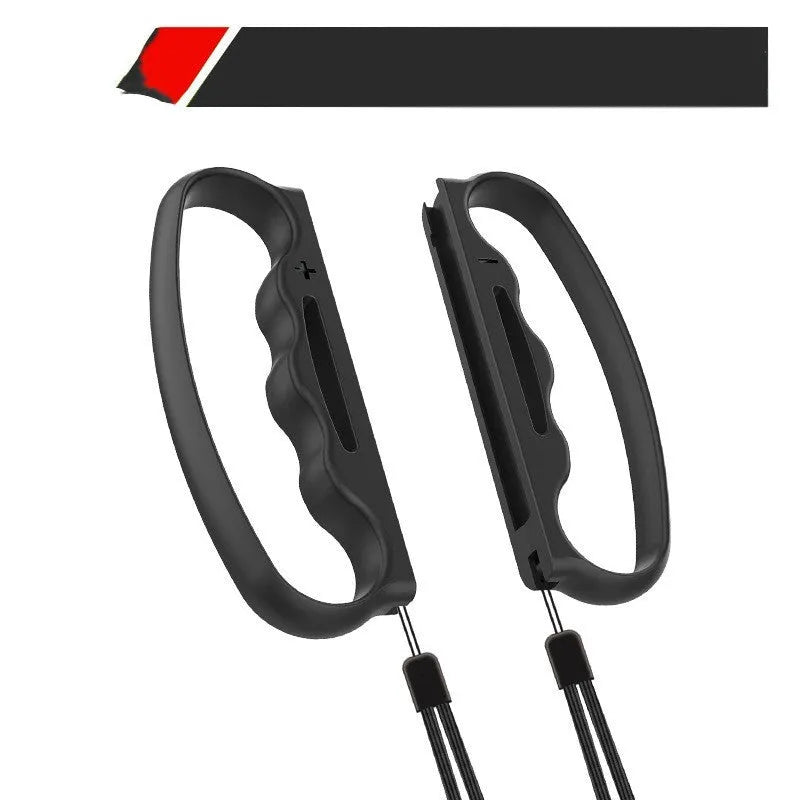 Two sets of black Joy-Con handle grips with hand ropes for boxing game control