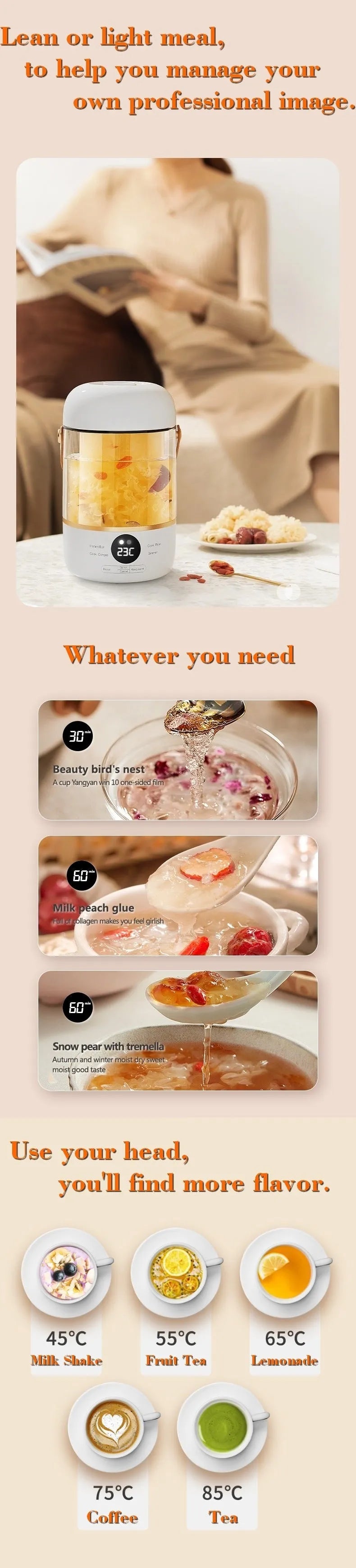 Personal smart electric stew cooker with a transparent Gaopeng glass pot on a fibreglass body.