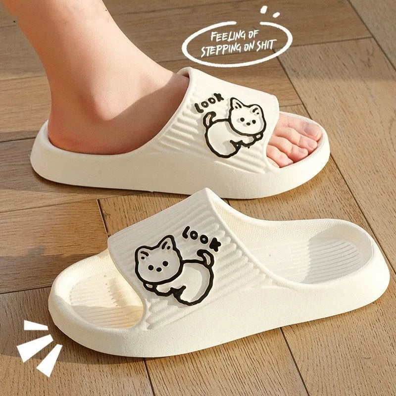 Cat-themed platform slippers with thick EVA sole in multiple colour options