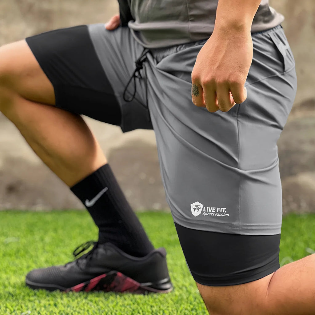 Men's quick drying zippered shorts in chemical fiber blend, Black Grey Dark Grey, sizes M to XXXL
