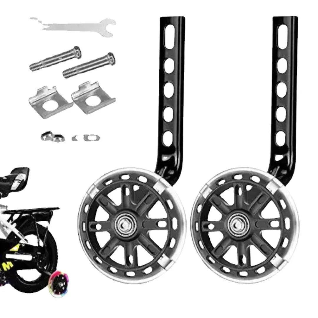 Set of children glow auxiliary bicycle wheels in black with metal bracket for 12-20 inch bikes