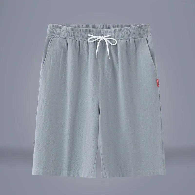 Cotton and linen casual cropped pants in Army Green with a drawstring waist.