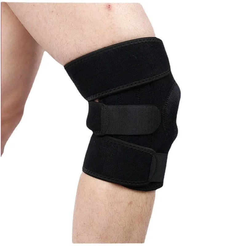 Spring support sports knee pad in nylon mercerised cloth for running, basketball, and cycling, with adjustable spring option