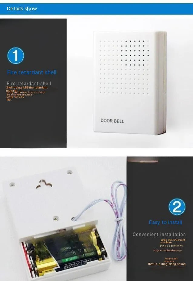 White wired battery-mounted dingdong doorbell with compact 87mm size