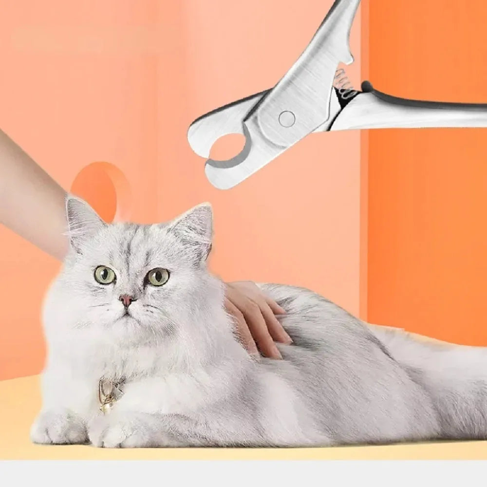 Silver stainless steel pet nail clipper with safety guard for trimming dog and cat nails