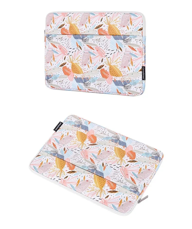 White waterproof PU leather laptop inner sleeve for 14 inch computers with anti-seismic padding.