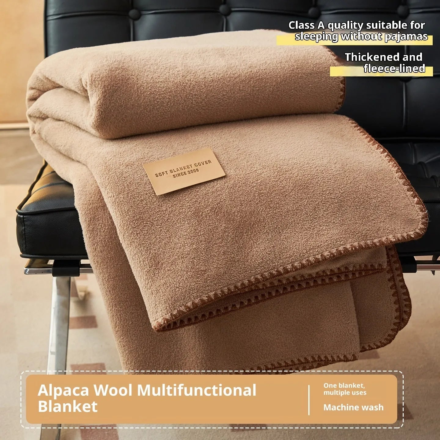 Alpaca fleecefiber blanket in solid colour, Class A soft polyester, thickened warm leg covering