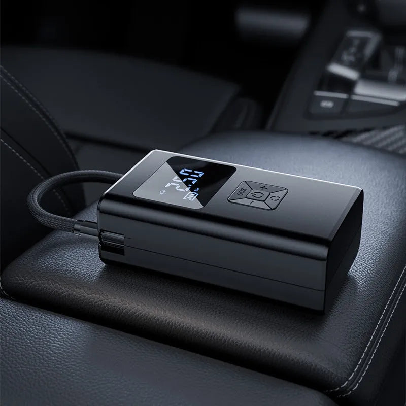 Portable small wireless digital display car inflatable air pump with LED light and pressure gauge, ABS construction