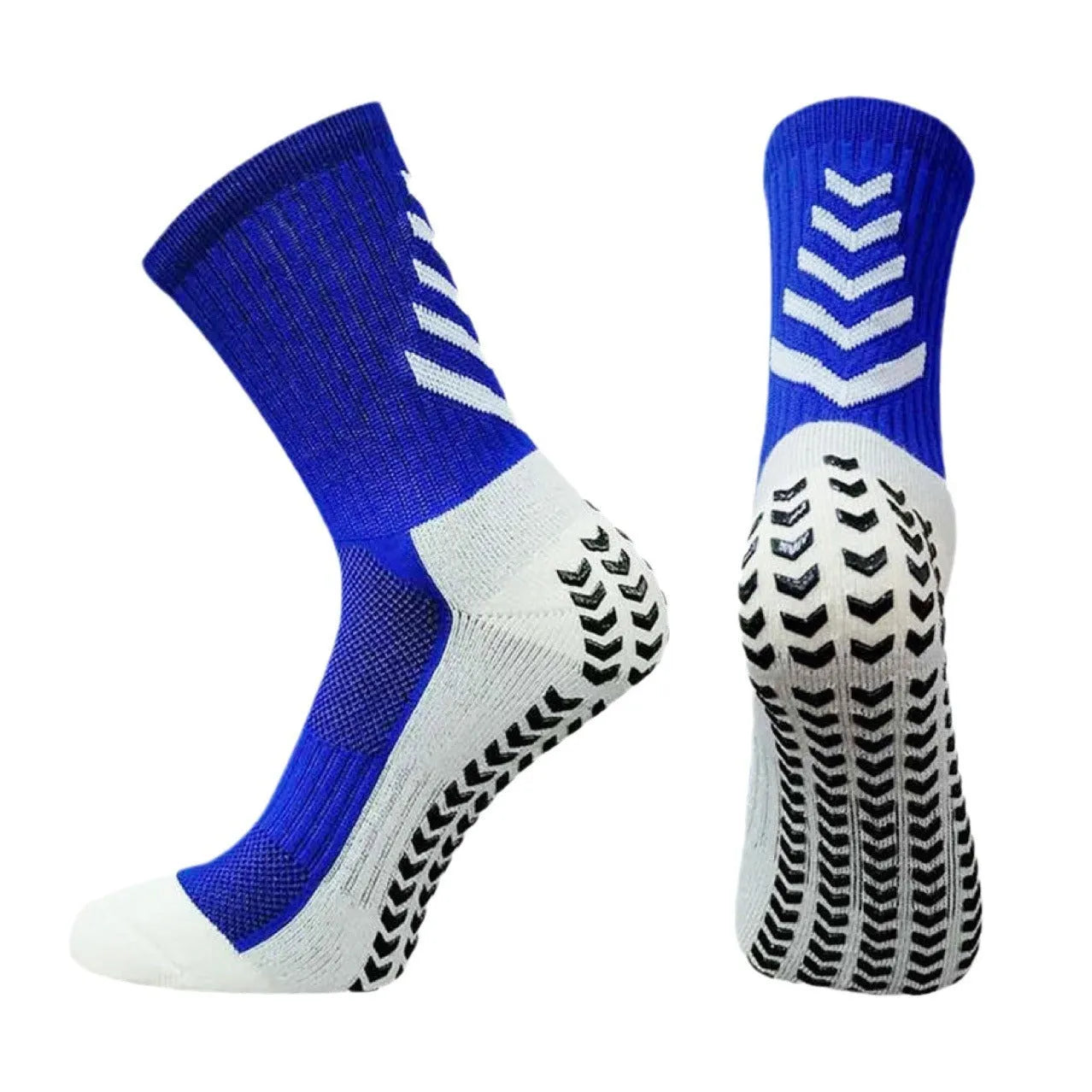 Men's mid-calf athletic socks with geometric patterns and non-slip silicone grips for football and running